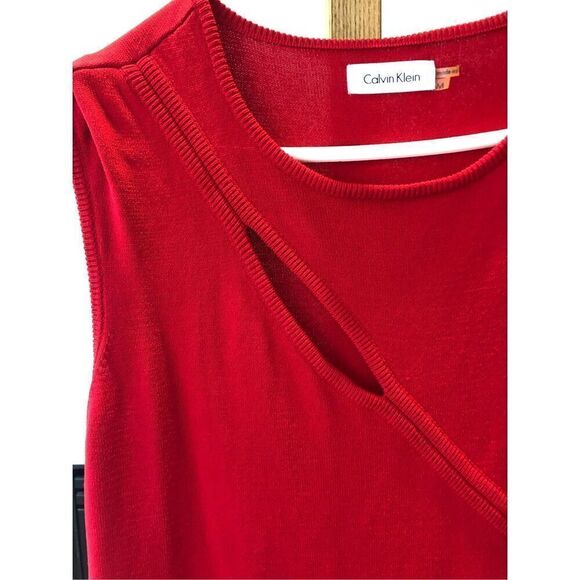 Calvin Klein Women’s Red Eyelet-Slit Front Bodycon Elegant Sleeveless Tank Dress - Picture 4 of 8